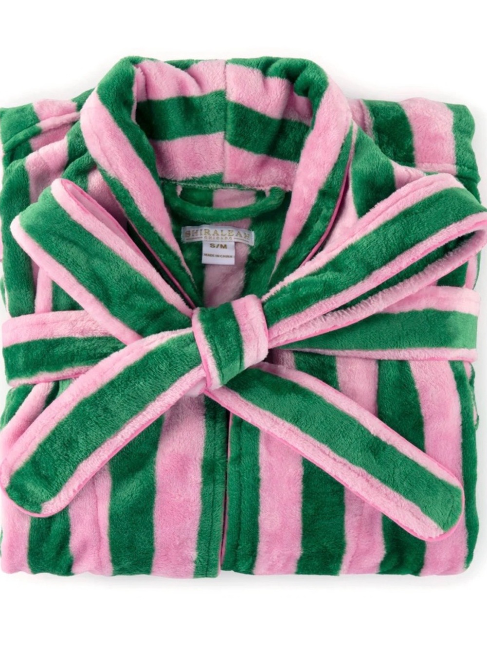 Shiraleah Striped Plush Robe - Pink & Green - Picture 2 of 3